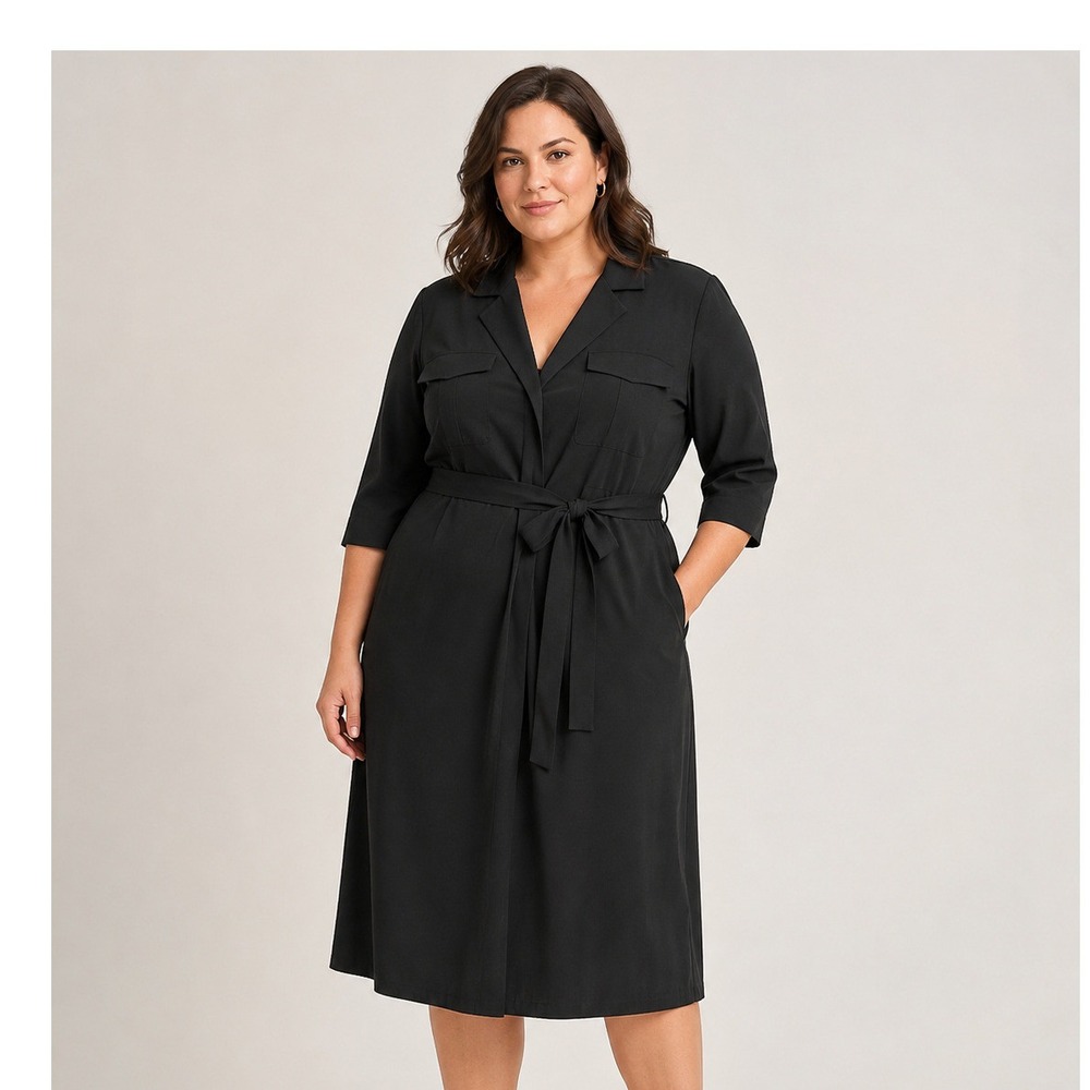 ASOS Womens Black Wrap Trench Dress Long Sleeve Tie Waist Size US 14